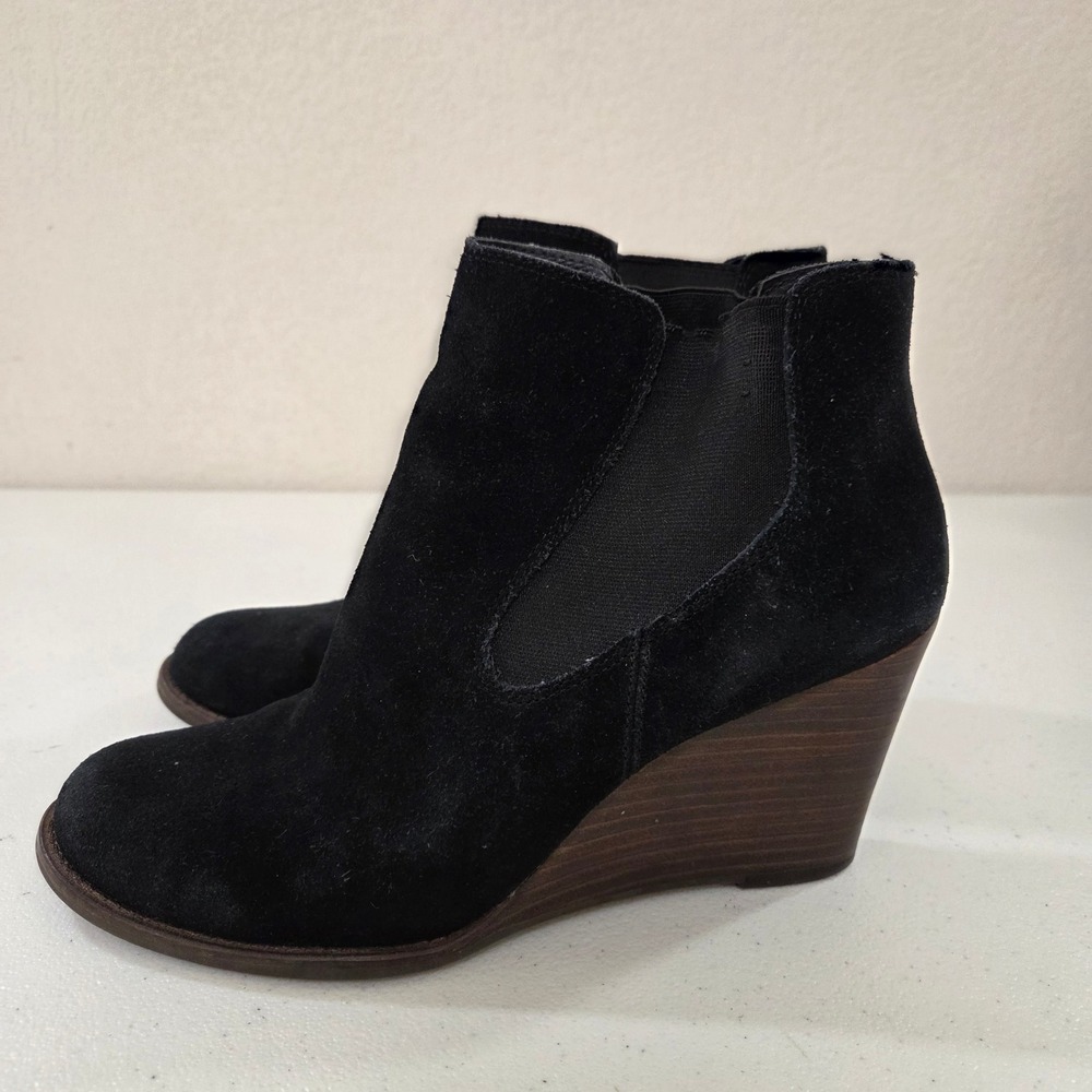 Lucky‎ Brand Yamka Black Suede Wedge Ankle Booties Mens 9M 40 LP-YAMKA
